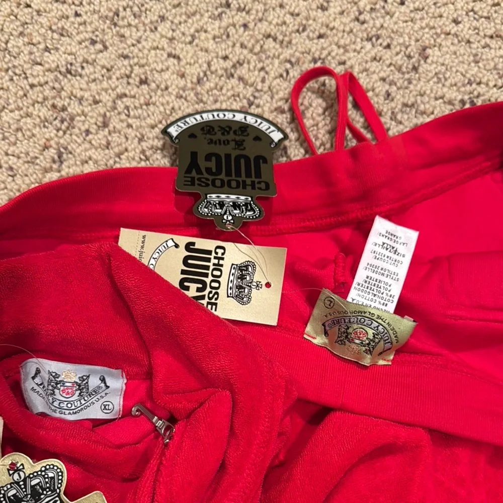 JUICY COUTURE Russian Red Terry Basic Tracksuit Top XL Bottom L - Picture 8 of 9